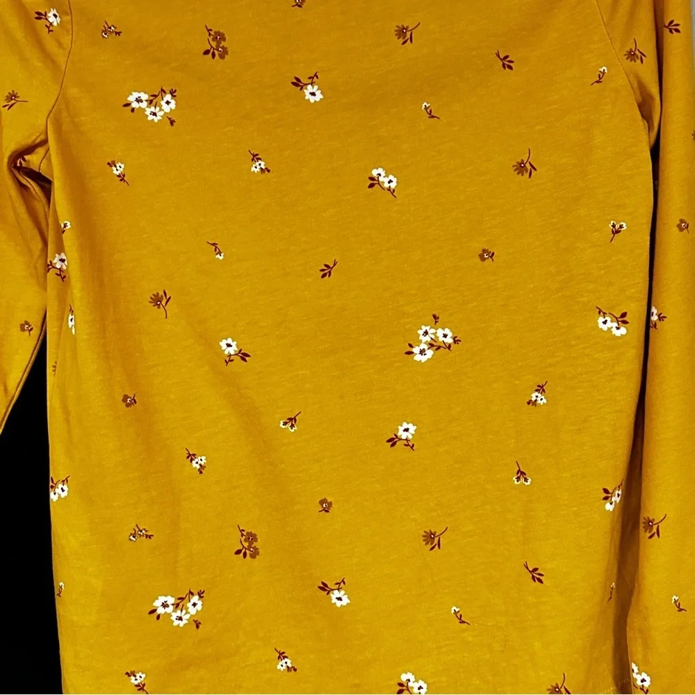 Girls New Yellow Floral Long Sleeve Tee with Black Warm Leggings, L (10-12)